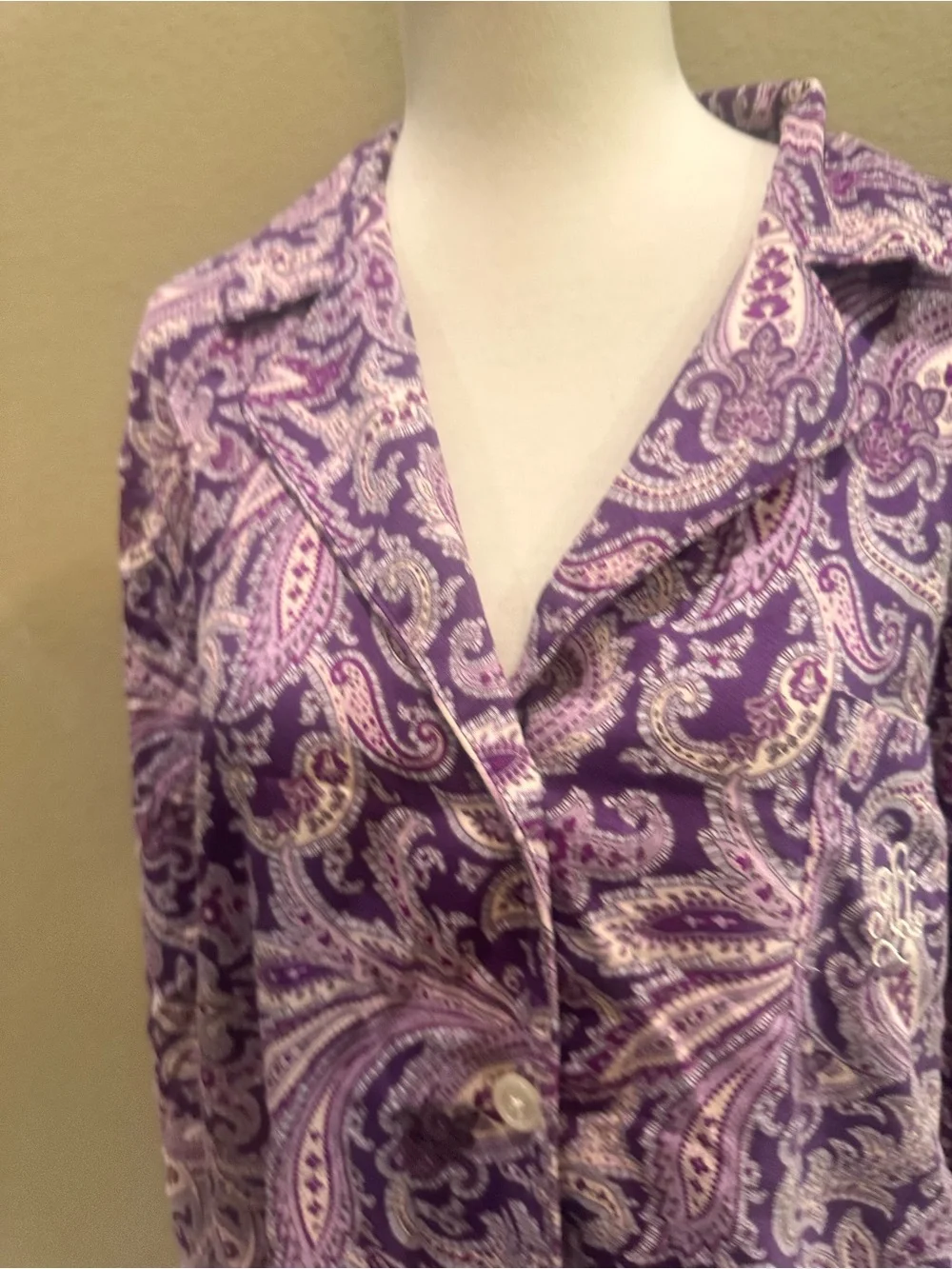 Lauren Ralph Lauren Purple Paisley Cotton Pajama Set Classic Button-Front XL